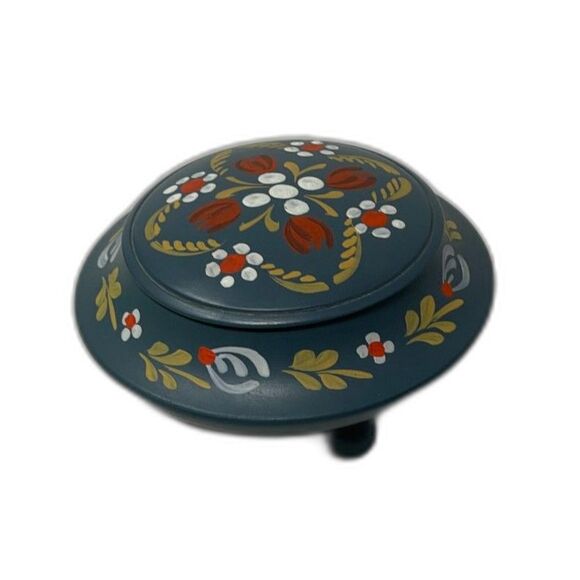 Traditional Norway Folk Art, Rosemaling Jewelry Wood Lidded Trinket Box Handmade - Picture 1 of 7